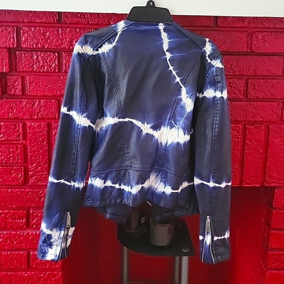 Blank NYC Vegan Leather Jacket, Tie-dye Blue and White, Size S - Picture 2 of 6
